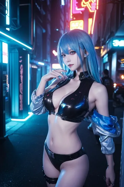 1 girl, masterpiece, Blue Hair, ((erotic, sexy, Ultra-high resolution, High quality CG integrated 8K wallpaper, Physically Based Rendering, Cinema Lighting)), dreamy Cyberpunk Girl,  female , Cyberpunk beautiful girl, anime cyberpunk art, Cyberpunk Girl, M...