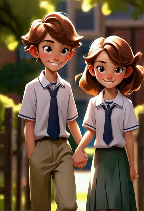 Smiling junior high school students holding hands