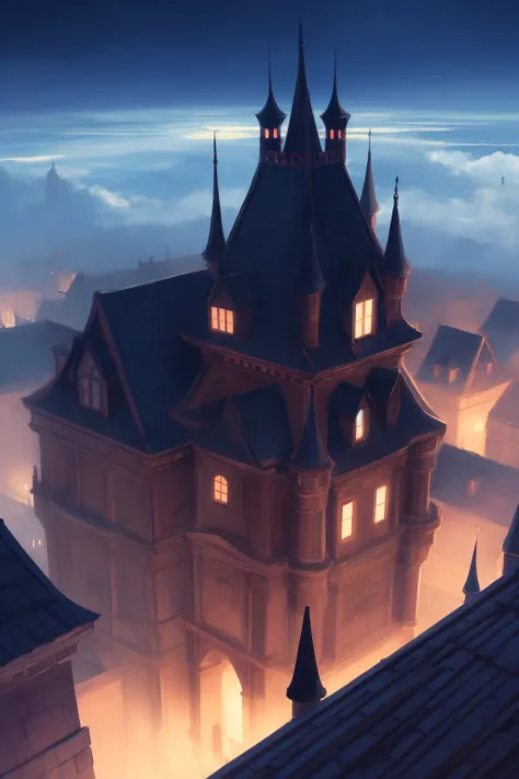 night castle roof anime background landscape without people