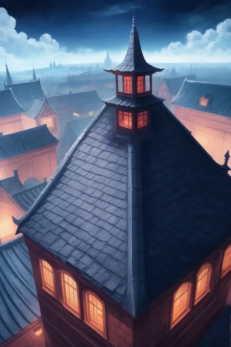 night castle roof anime background landscape without people