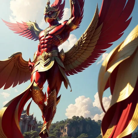 garuda, a male anthropomorphic bird, has the appearance of a bird. the head and appearance are that of a bird. has a bird's head...