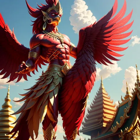 garuda, a male anthropomorphic bird, has the appearance of a bird. the head and appearance are that of a bird. has a bird's head...