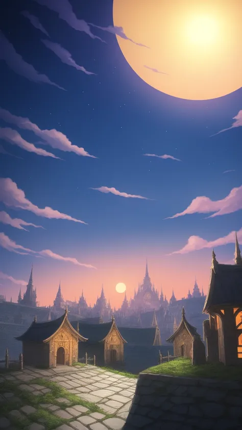 night castle roof anime background landscape without people