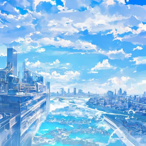 Beautiful blue sky、A city floating in the sky、