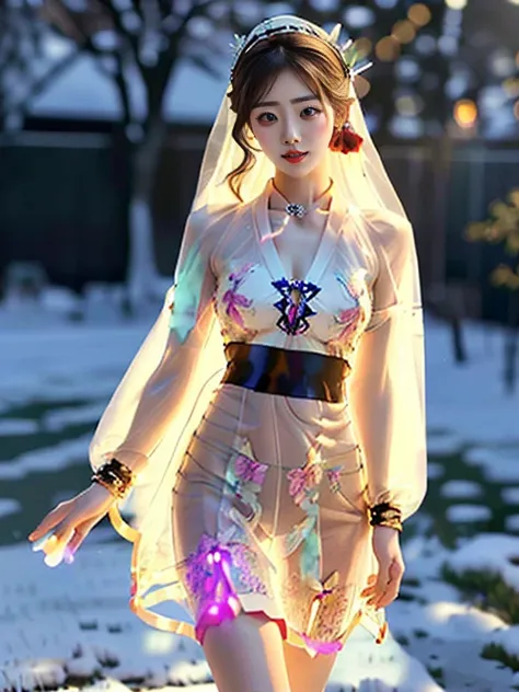 a chinese female racing model,((night),(moonlight),(fall),(snow scene)), (8k ultra hd, digital slr camera, soft light, high qual...