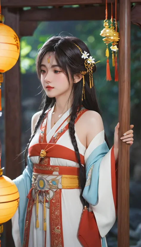 (1girl:1.3),solo,__body-parts__,, official art, unity 8k wallpaper, ultra detailed, beautiful and aesthetic, beautiful, masterpiece, best quality,Fantastical Atmosphere, Calming Palette, Tranquil Mood, Soft Shading,, Miko priestess, charm spell, talisman f...