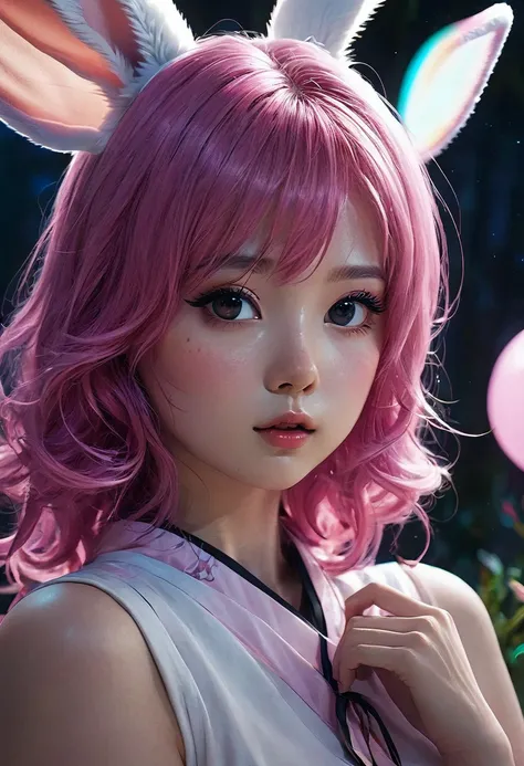 Cute sexy girl, Pink Hair, Bunny Girl, Surreal, Detailed lighting, Japanese Animation