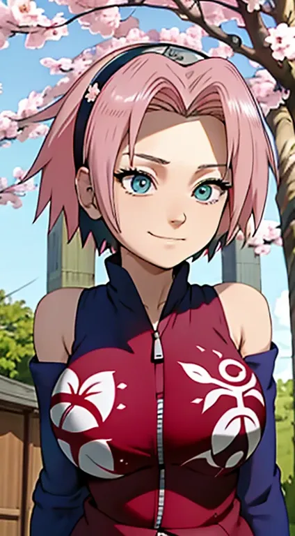 masterpiece， the best quality at the best.， 1 girl， sakura haruno， big breasts，off the shoulder clothing，（neckline)，（closeup of ...