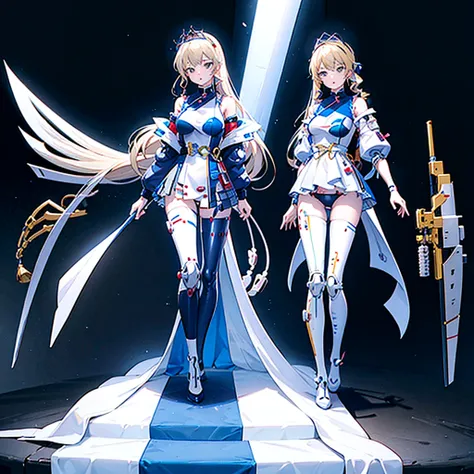 masterpiece, high quality, During the surgery to convert the machine、Heian Sumire, who has been turned into a mechanical body cyborg、Surgery to convert to a gynoid cyborg body with exposed mechanical parts、Blue and white leotard-type mechanical armor、The w...