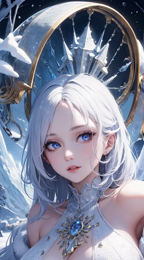 masterpiece, high quality, 4K, Beautiful design, Shiny, from the front, Award-winning photo, Very detailed, Winter World，Finer details, Confused, Very knowledgeable woman, Very detailed eyes and face,  alone, 1 female,devil&#39;wing，Cat ear，  Shiny, Big Br...