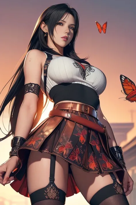 {Highest quality}, {とてもbeautiful}, {Very detailedな}, {最高のAn illustration}, masterpiece,(((Skirt Lift:1.5))),((Showing off her red butterfly panties)),garter belt:1.2,((Holy Knight)), Smooth breastplate, ((Black Copper Armor))、((((Extremely detailed and int...