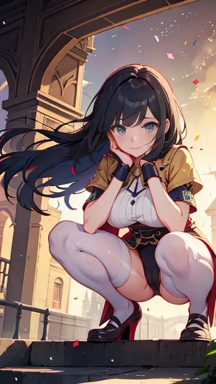 Highest quality, Official Art, masterpiece, Fabric Shading, High resolution, Very detailed, colorful, Best details, Fantasy, Combat Uniform:1.5, 1 female, Age 25, Black Hair, Long Hair, Up Bang Hair, One Length,Bangs fluttering in the wind、 Standing on the...