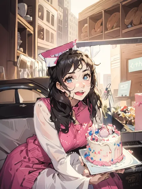 a cute girl holding her birthday cake