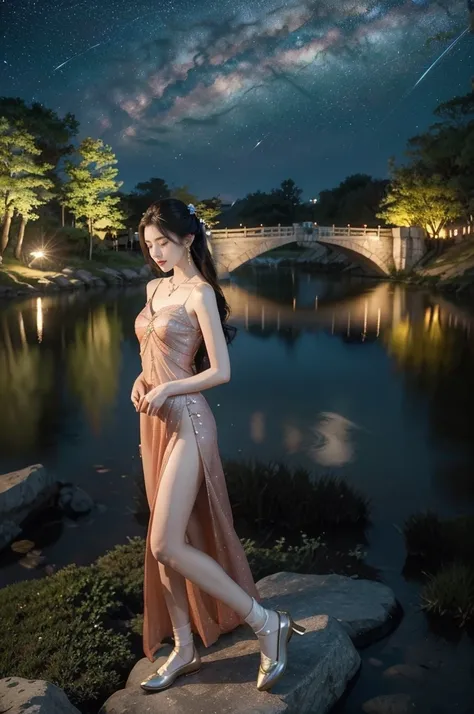 (((best quality))),(((ultra detailed))),(((masterpiece))),illustration,((1 beautiful girl,solo)),(shoulder length straight hair:1.2),((earrings,necklace)),((slim,thin)),((small breasts,flat chest)),(gorgeous sheer red Hanfu:1.5),(slender legs:1.2),(loafers...