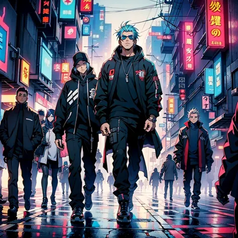 Group of anime gangsters, cyberpunk, Anime Man