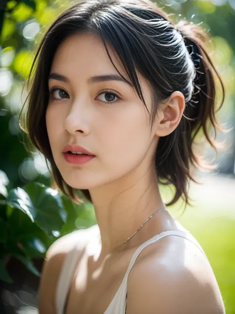 17 years old girl, soft wave long blunt bangs black hair, well formed facial features, calm peaceful happy expression, sexy, sen...