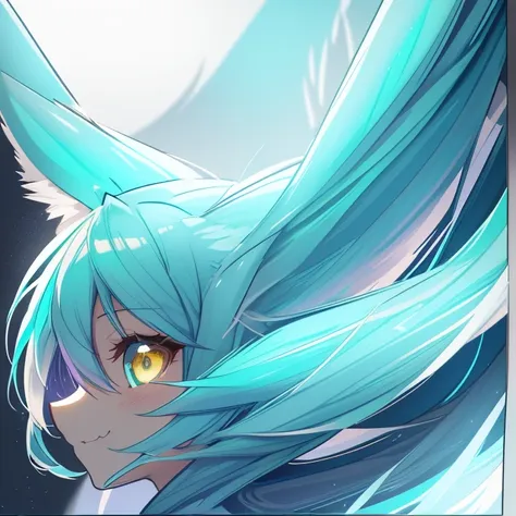 ultra detailed, sharp focus, best quality, masterpiece, showy, 1 chica hatsune miku furry antro vixen antro, shadow, bright aqua...