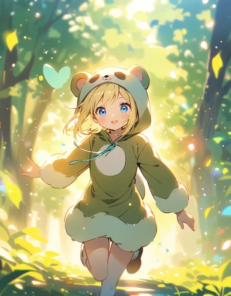 atmospheric perspective, depth of field, cinematic lighting, sparkle, f/2.8, 135mm, UHD, retina, high details, high quality, highres, best quality, 4K、In a fantastic forest、fairy girl、Blonde、Blue Eyes、A fantastic outfit based on white、
A girl wearing a slo...