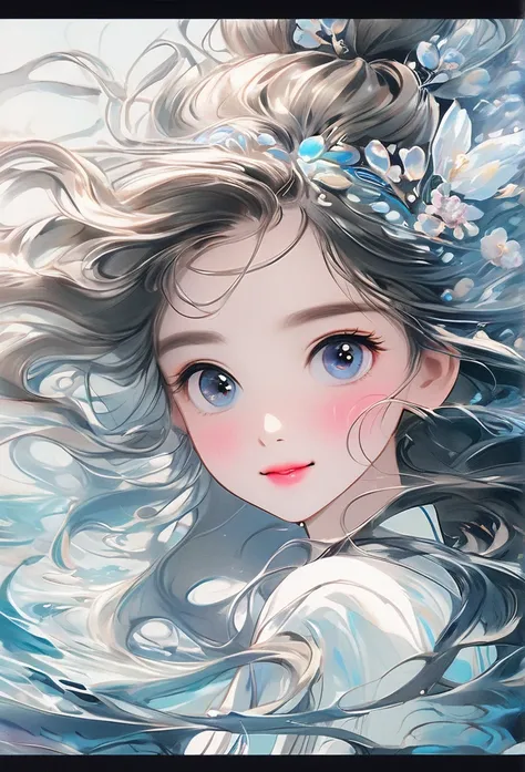 Chinese Girl, Sweet and charming girl, big eyes, illustration, long hair, braid, Fluffy hair, front, Film Angle, Reflective hair, Big watery eyes, Looking at you, Facial details, facial focus, masterpiece, best quality, extremely delicate and beautiful, Dy...