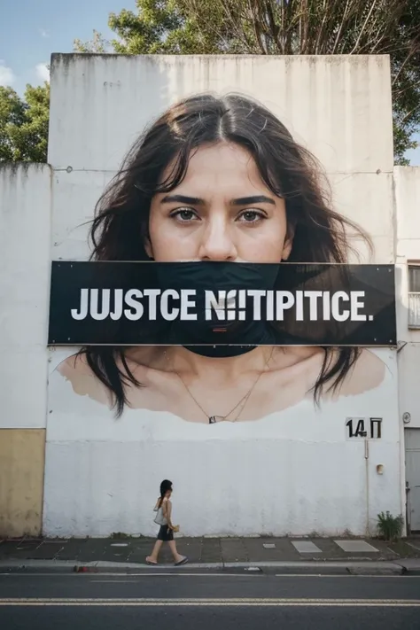 Create a mural on the wall at the edge of the main road with the words "no corruption only justice"