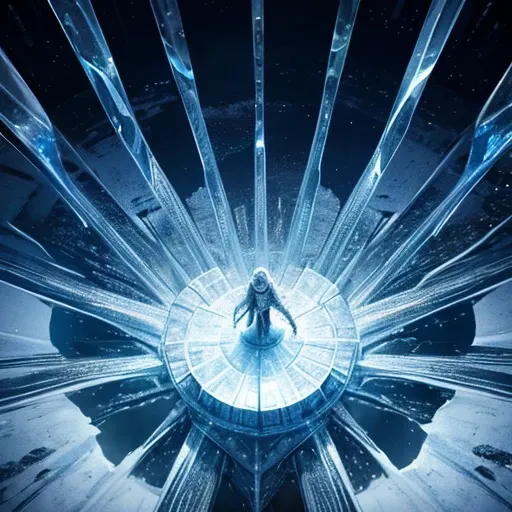 High-resolution wallpapers, Shining arcs and metallic strands of light on the frozen surface of a lake, Movie poster style and high definition top view photography, Game of Thrones style, Unpleasant, Horror, Scary look, Ultra-high resolution, 8k resolution...