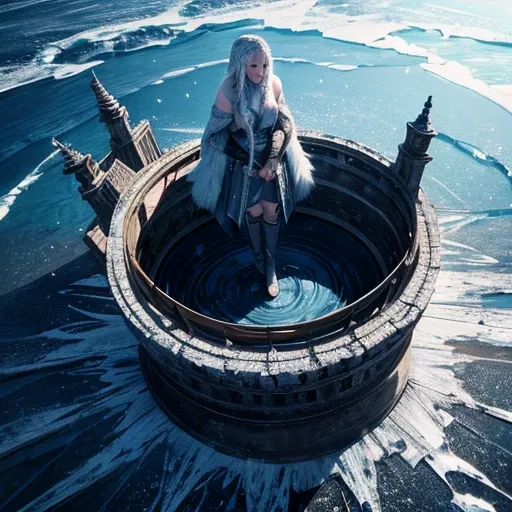 High-resolution wallpapers, Shining arcs and metallic strands of light on the frozen surface of a lake, Movie poster style and high definition top view photography, Game of Thrones style, Unpleasant, Horror, Scary look, Ultra-high resolution, 8k resolution...