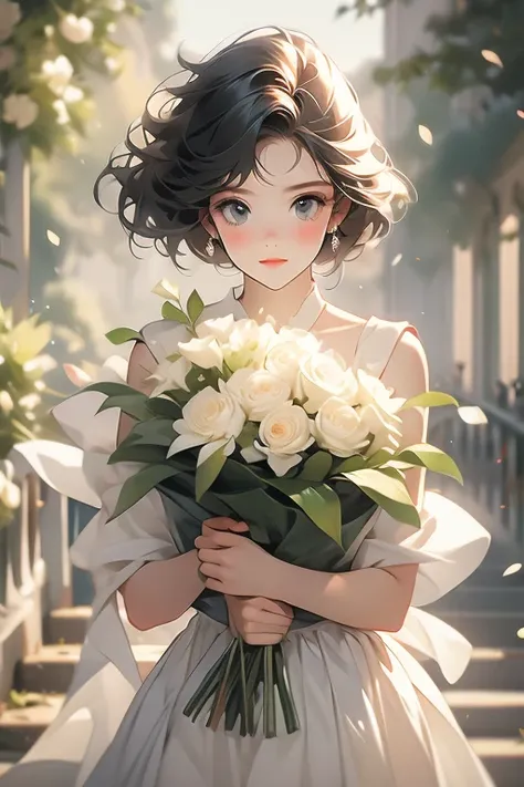 Holding a bouquet