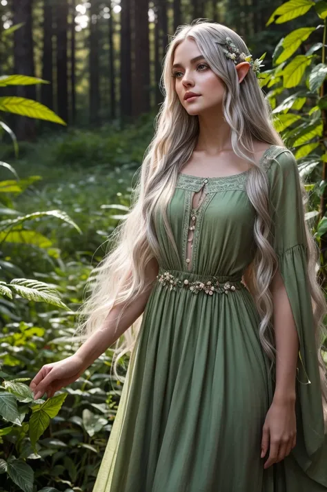 Dolly is a young elf with long silver hair that falls in soft waves down to her waist.. His eyes are a deep green, reflecting the serenity of ancient forests. Her skin is clear and has an ethereal glow., as if always bathed in moonlight. Dress in simple, f...