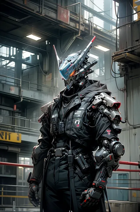 A Cyberpunk Robot Policeman with a security camera for a head and a complete armour
