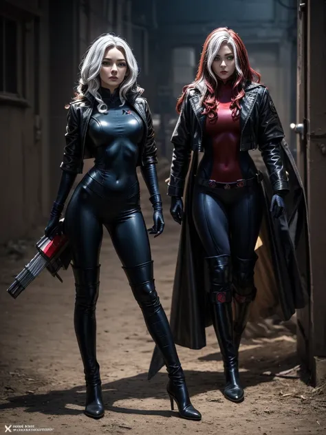 Kat Denningasterpiece、High quality 4K、villain (X-Men)、Gothic Girl、Sculpted Body Gothic Makeup、Black jacket、Red and blue bodysuit、masterpiece、Highest quality、Cowboy Shots、One personの女の子、One person、Technology Military Bodysuit、fringe