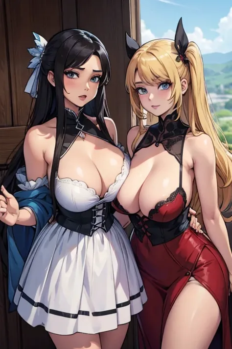 group of waifus with big breasts in dresses