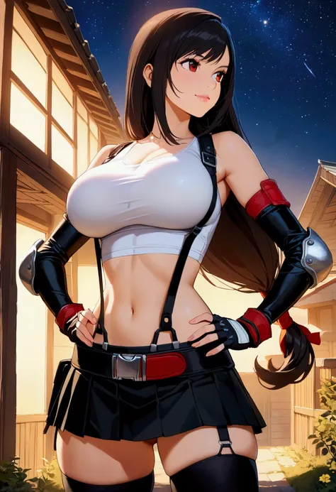 score_9,score_8_up,score_7_up,BREAK source_anime, masterpiece, best quality, (recent), perfect anatomy, very aesthetic,anime style,highres,photorealistic,　mediumshot,Solo,1girl, tifa lockhart, final fantasy,black hair, low-tied long hair, red eyes, bangs, ...