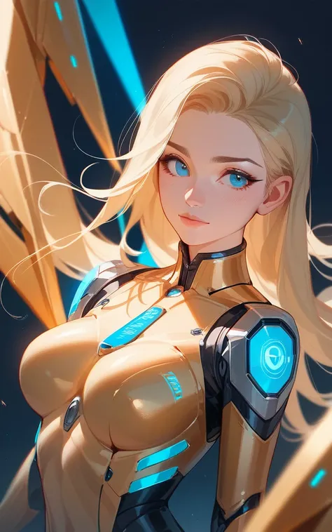 girl, ultron golden suit, blonde, blue eyes, Hyper Realistic, masterpiece