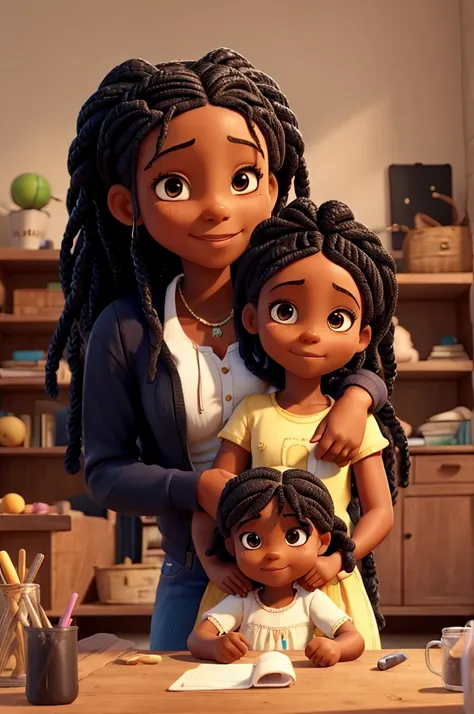 Happy black mother braiding her daughter&#39;s hair