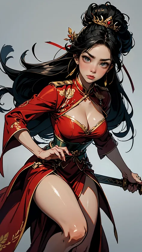 {
  "prompt": "Commander Mei Lin, a highly detailed seinen manga style full-body illustration in a 4K resolution, depicted as the Empress’s Wrath. She is shown with fair, flawless skin and long, straight raven-black hair styled in an intricate updo adorned...