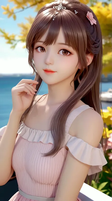 a close up of a woman in a pink dress posing for a picture, realistic anime 3 d style, photorealistic anime, kawaii realistic portrait, beautiful anime girl, attractive anime girl, anime girl in real life, pretty anime girl, realistic young anime girl, gir...