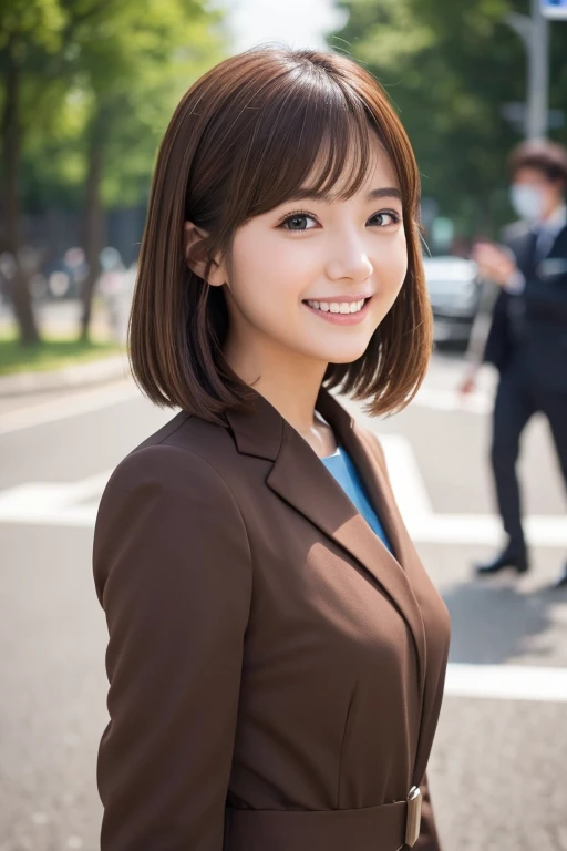 beautiful girl、Brown Hair、Shortcuts、Recruitment Suit、smile, 