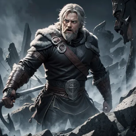 face of the Norse god Odin, do combat, bravo, yelling, black and gray 