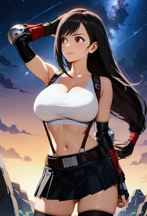 score_9,score_8_up,score_7_up,BREAK source_anime, masterpiece, best quality, (recent), perfect anatomy, very aesthetic,anime style,highres,photorealistic,　mediumshot,Solo,1girl, tifa lockhart, final fantasy,black hair, low-tied long hair, red eyes, bangs, ...