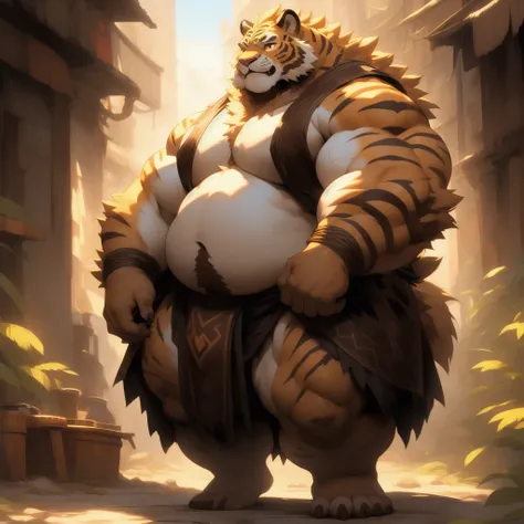 Epic Citizen Zootopia manga style, My hero zootopia Character, Monsters Dungeons and Dragons Legendary quest style, A poor villager wearing a loincloth, Real life, Anime serie, Anime character, Obese muscle Obese Sumo wrestler Werebeast Kid, full body pic ...