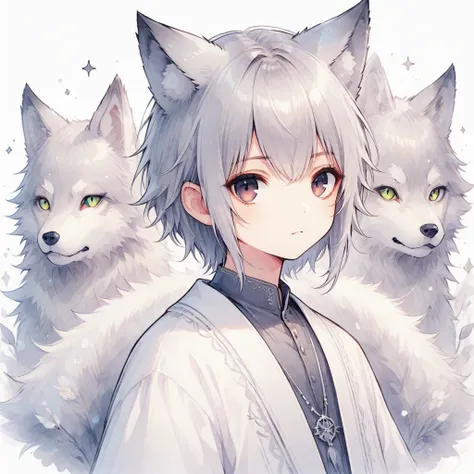 Gray Hair,Dark Eyes,Wolf Ears,boy