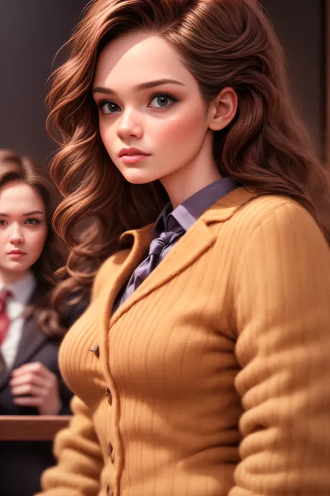 a female lawyer in the courtroom, defending a woman in front of the jury, realistic portrait, high quality, cinematic lighting, ...