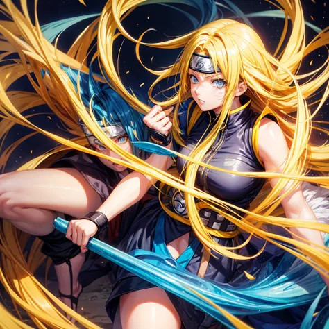 Naruto anime, female characters, Yellow hair ,blue eyes,king, wavy hair, hair with lasio fringe