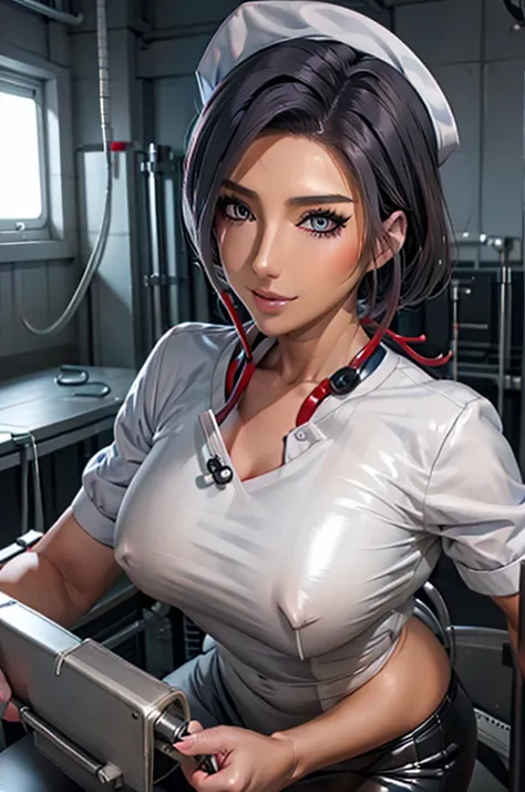 nurse uniform,hospital, latex nurse suit,nurses,busty,elbow gloves,labcoat,grey hair woman,red eyes , gigantic ,medical instruments,asian nurse,two nurses,speculum,examination room,oversize ,big ass ,strap on, lay on table ,legs spreaded,giving birth,gyno ...