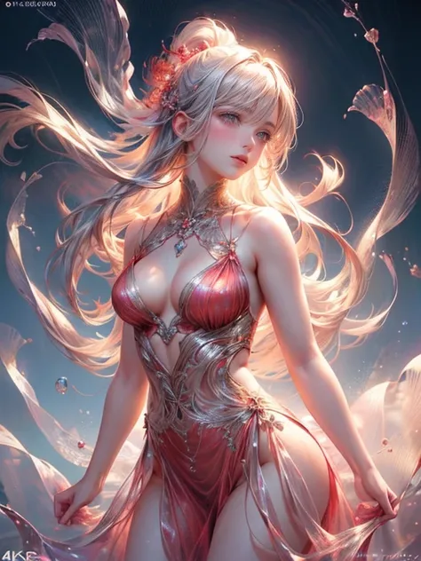 (Cowboy Shot), pretty girl(Little:1.2), In a transparent red dress, Dressed like a jellyfish,(Highest quality,4K,8k,High resolution,masterpiece:1.2),Very detailed,Fantastic lighting,Flowing fabric effect,Vibrant colors,Glowing jellyfish-like pattern,water ...