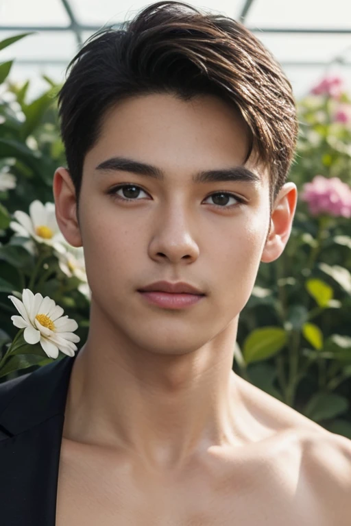 Masterpiece, best quality, realistic、charming man、Portrait of a handsome young man、1 person, blue eyes、Beautifully detailed eyes、sparkling eyes、flawless face、perfect eyes,perfect lips、Beautiful, flawless skin、Beautiful nose、Beautiful mouth、short haircut, S...