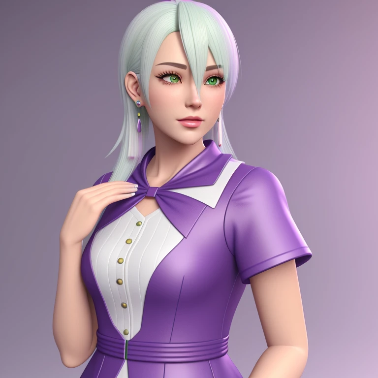 change hair color to green, green hair color, add earing, best quality, 3d render, anime style