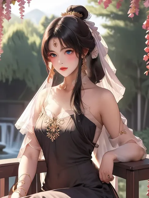 {{{masterpiece}}}, {{{best quality}}}, {{Extremely detailed}}, {light}, {illustration}, {Beautiful and delicate eyes}, {1 Girl}, Extremely detailed, 1 Girl, Solitary,, Black hair tied into a long ponytail, Wear a graceful figure, For the audience, outdoor,...