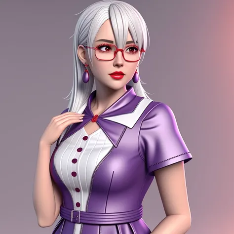 using rounded eyeglass, using red dress, with re hair, best quality, 3d render, anime style