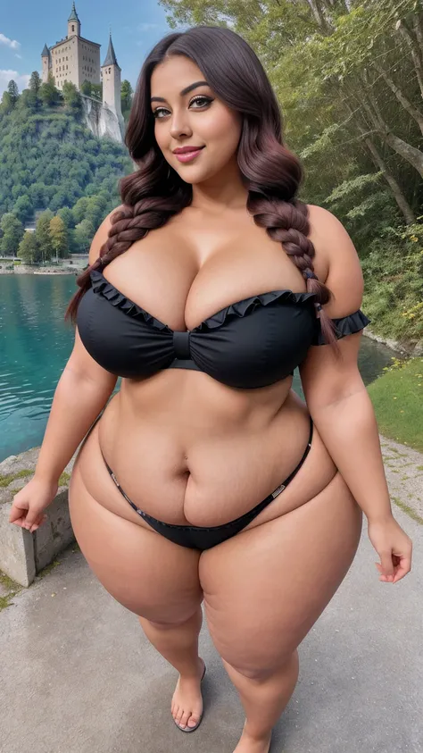 gorgeous curvy plus size Indian bengali actress ritavori , glowing eyes, wearing Young Girl 3pcs Fish Scales Print Ruffle Trim Mermaid Tail Bikini Set , covered Bust, parted lips, blushing cheeks, thick thighs, bigger waist, busty, curvy plus size body, fu...